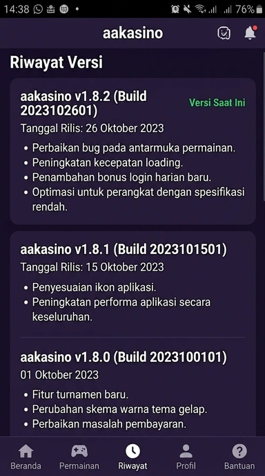Riwayat Versi aakasino untuk Pengguna Android