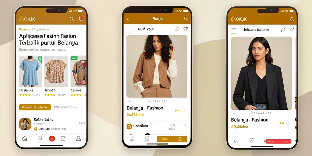 Tampilan antarmuka aplikasi OKJK untuk belanja fashion.
